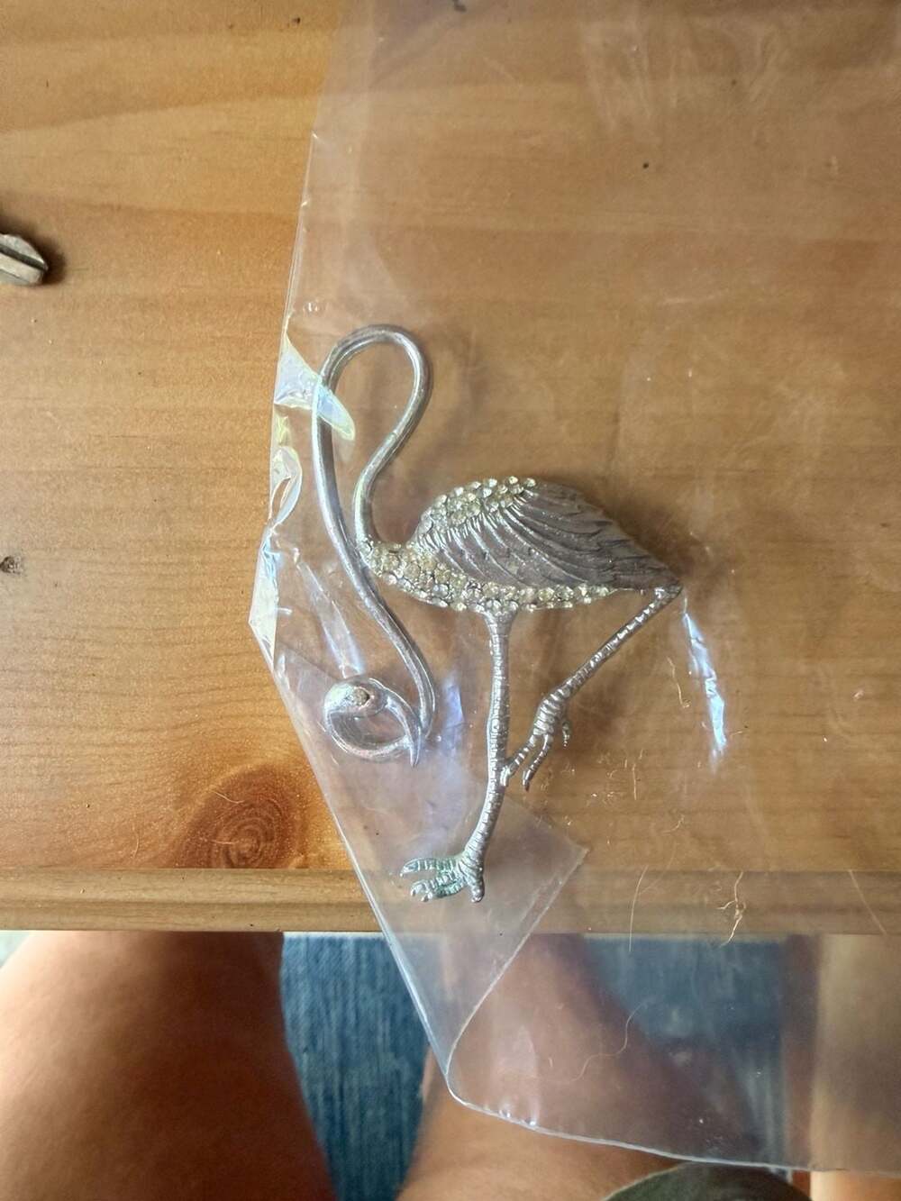 VTG Flamingo Brooch Pin Gold Tone Rhinestones